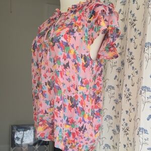 Zac & Rachel Pink Multi-Color Ruffle Sleeve Blouse